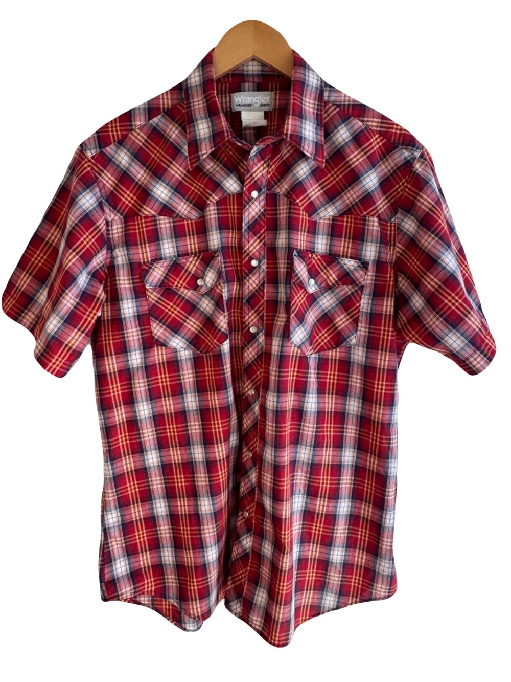 Wrangler  Men’s  Red  Plaid  Short  Sleeve  Western  Shirt  Classic  Casual  L